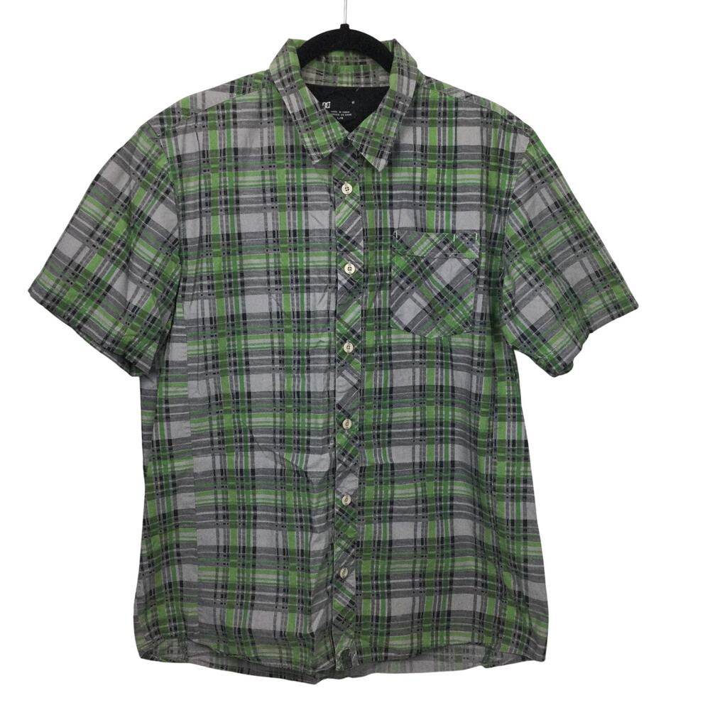 DC Skater Y2K Grunge Plaid Short Sleeve Collared Button Down Casual Shirt Men L